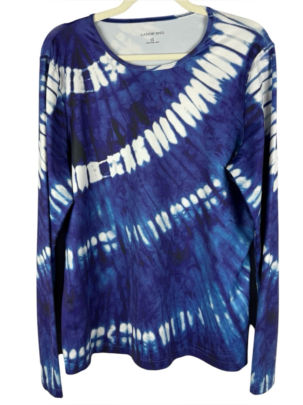 Lands End Blue Tie Dye Long Sleeve Rash Guard Swim Tee Top Womens Large 14-16